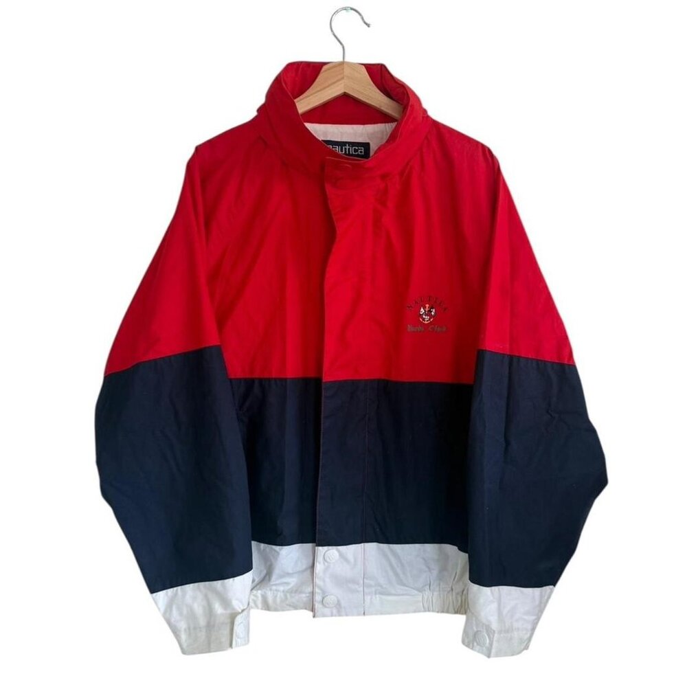 NAUTICA RED BLUE WINDBREAKER JACKET OUTDOOR WOMENS SIZE LARGE